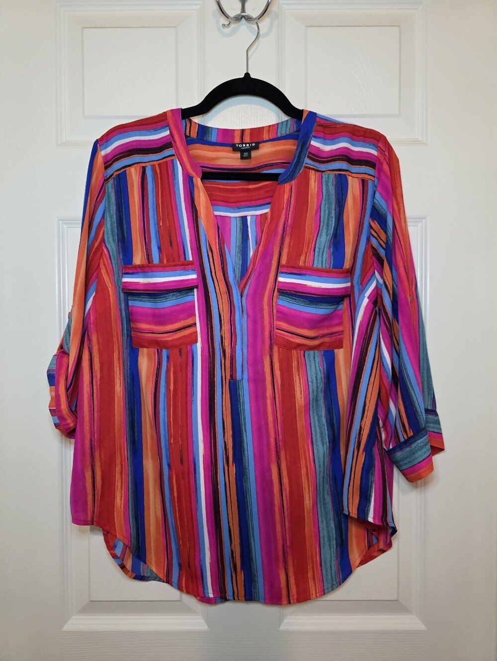 Torrid Harper Colorful Blouse Roll Up Tab Sleeve Sz 00 (Sz 10)
